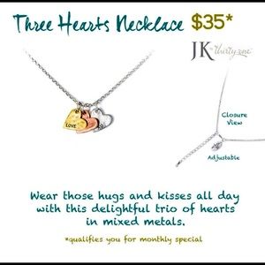 JK by Thirty-One Gifts Three Hearts Necklace New